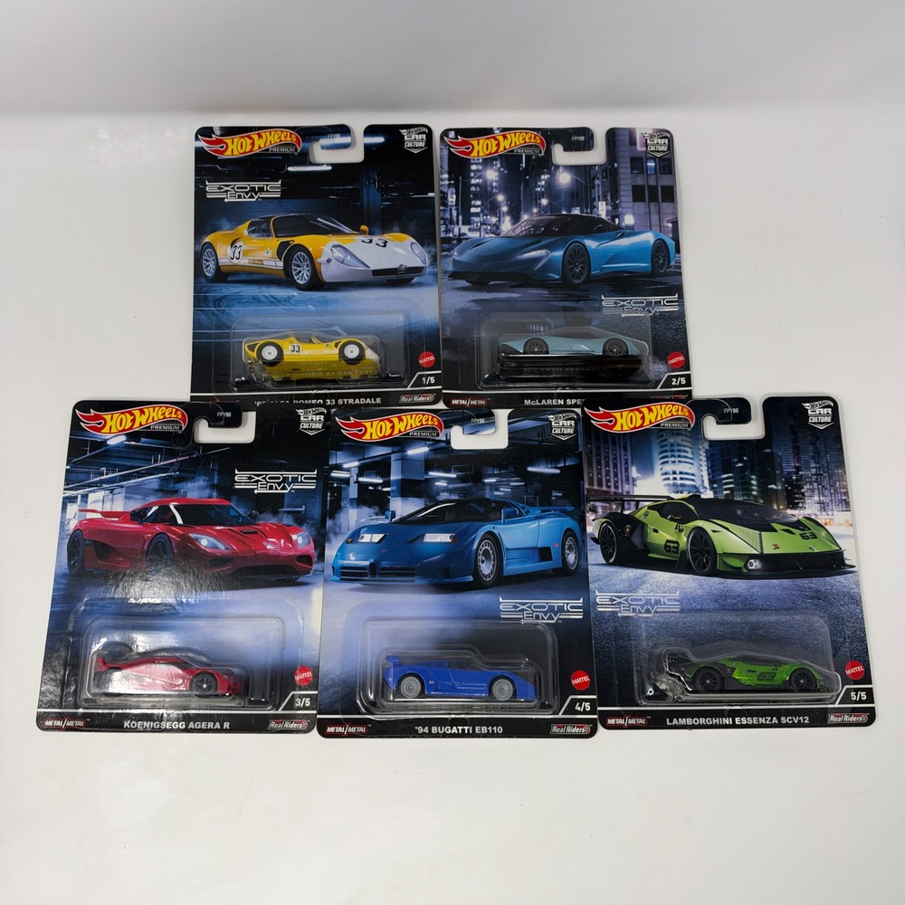 Hot Wheels Premium Exotic Envy Complete Set Real Riders Bugatti Lamborghini